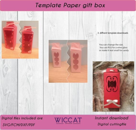 Template Gift Box Template Wine Box With 3 Different Windows Gift Box Svg Wine Glass Box Wine Glass Gift Box Template