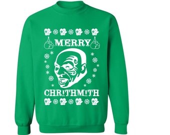 Mike Tyson christmas sweater Merry ChrithMith Christmas Sweater Sweatshirt Crew Neck Pullover