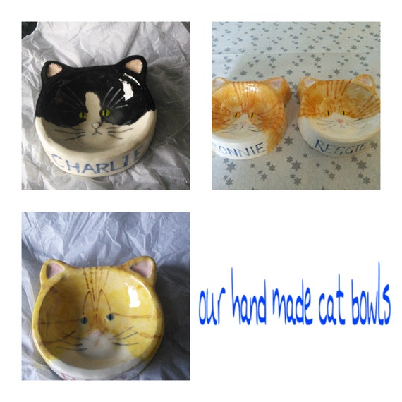 Custom hand made ceramic cat bowls