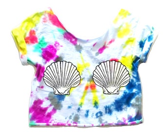 Mermaid Crop Top Mermaid shell shirt Mermaid seashells Women's Mermaid Tee Mermaid Shirt Music Festival Summer Mermaid Women's Shell tie dye