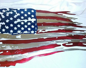 Large American Flag Metal Sign Powder Coated 3 colors - 30 x 18 - FREE SHIPPING