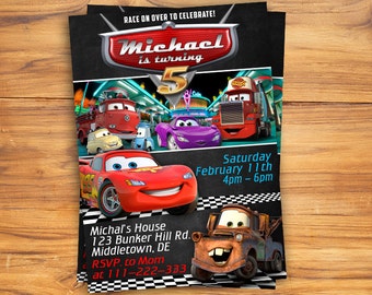 Disney Cars Invitation - Cars Birthday Invitation - Disney Cars Birthday Party Printable Invites - Pixar Racing Lightening McQueen