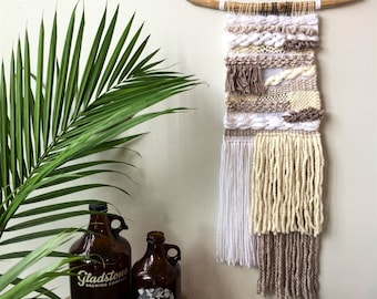 Woven Wall Hanging // White Cream Beige Brown Black / Wall Hanging / Wall Art / Boho / Home Decor / Nursery