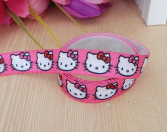5/8 Cartoon Figure~~Hello Kitty fold over elastic~FOE headband elastic for making diy hair ties~~foldover elastic by the yard