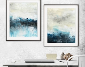 Set of 2 digital prints printable art wall decor instant download diptych art abstract digital print painting blue modern artwork decor