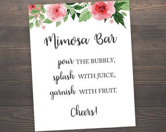 Mimosa Bar Sign, Printable Wedding Bar Sign, Bubbly Bar Sign, Floral Wedding Decor, Mimosa Bar Printable, Mimosa Sign, Bubbly Sign, GFBS4