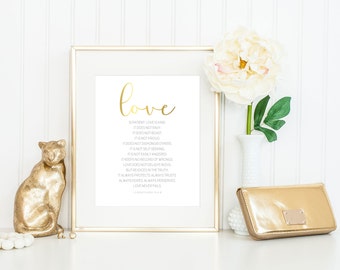 Real Foil Print // Love is Patient, Love is Kind // 1 Corinthians 13:4-8 // Frame Optional // 5x7, 8x10 // Decor //Gift