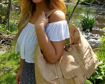 Leather Oversized Shoulder Bag // Camel Leather Top Handle Bag