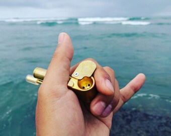 Shaka All-in-One Brass Smoking Pipe w/ stash tube, tar trap and poker, an evolution from the proto, redesigned and improved, Made in the USA