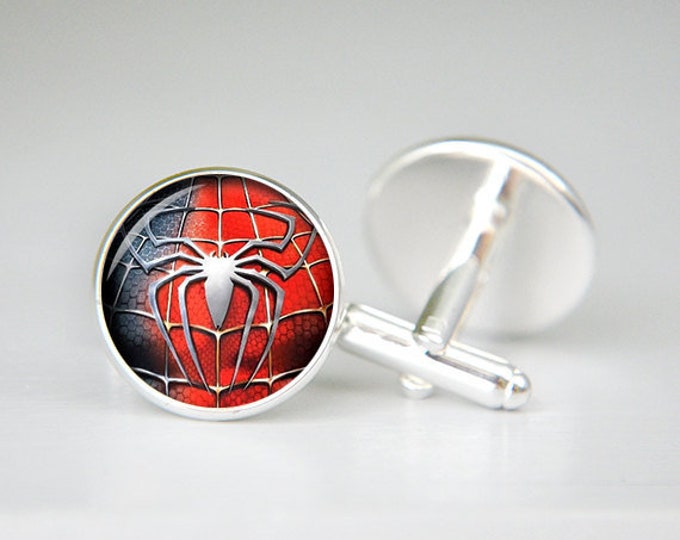 Spiderman cufflinks, Spiderman jewelry, Spiderman accessories