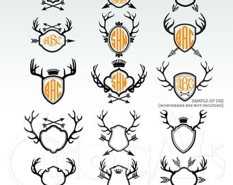 Deer Antlers Monogram Frames Digital Cut Files Svg Dfx Eps Png Silhouette SCAL Cricut Printable Vector Download DIY Vinyl Die Cutting JB-371