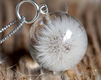 Bridal Necklace, Dandelion Resin Necklace, Silver Chain, Botanical Jewelry, Floral Jewelry, Silver Necklace