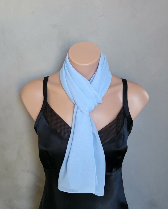 Baby Blue Scarf, Baby Blue Sheer Chiffon Skinny Scarf, Scarf Baby Blue, Skinny Scarf Blue, Baby Blue Chiffon Scarf, Skinny Scarf Baby Blue