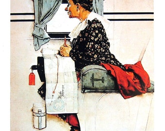 Airplane Trip, Ice Cream Carrier - Norman Rockwell - Saturday Evening Post Cover - Vintage Book Page - 10 x 14