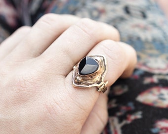 AVA, Black Tourmaline Ring, Raw Stone Ring, Black Stone Ring, Boho Ring, Hippie Ring, Gypsy Ring, Black Medieval Ring, Game Of Thrones Ring