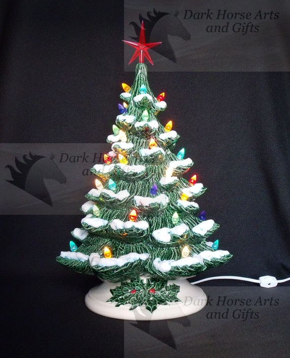 Old Fashioned Ceramic Christmas Tree w/ Snow 19 inches