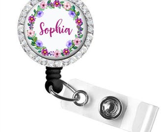 Retractable Badge Holder | Floral Personalized Badge Reel | Monogram Badge Reel | Nurse Badge Reel | Badge Holder | Style 731