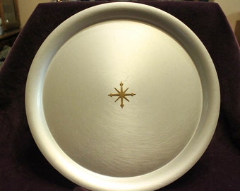 Vintage Mirro Medallion Starburst brushed aluminum serving tray Mid Century Airstream Kitchen