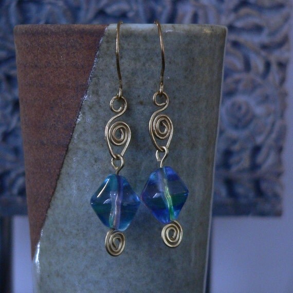ocean blue earring blue glass earrings blue green earring
