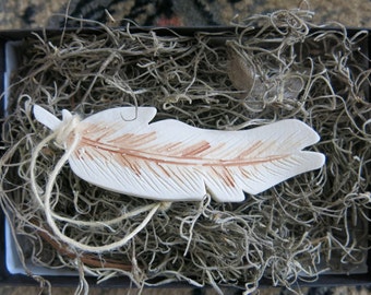 Woodland Ceramic Bird Feather Ornament Charm Porcelain White Home Decor Mother's Day Gift, Handmade Artisan Pottery by Licia Lucas Pfadt