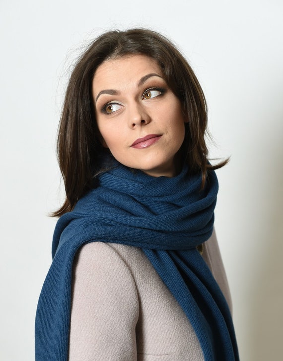 Wool Blue Winter Scarf, Neck Warmer, Blue Knit Scarf, Winter Scarf for Women, Merino wool scarf, warm scarf, Cashmere Scarf, Kaschmir Schale