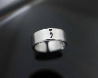 Semicolon Ring / My story isn't over yet / Adjustable Aluminum Ring Set / Semicolon Jewelry / Personalized Ring / Suicide Awareness