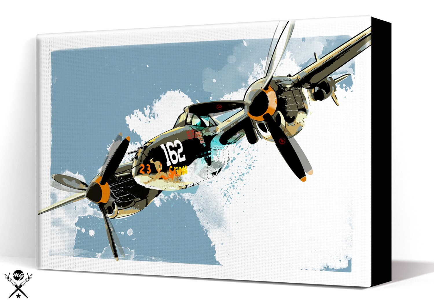 Airplane decor Canvas Art Print of a vintage P38