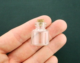 8 Glass Bottles With Stoppers - 22mm x 26mm - Mini Wish Bottles - Z23