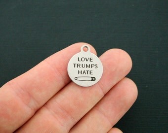 Safety Pin Stainless Steel Charms - Love Trumps Hate - Exclusive Line - Quantity Options - BFS1547