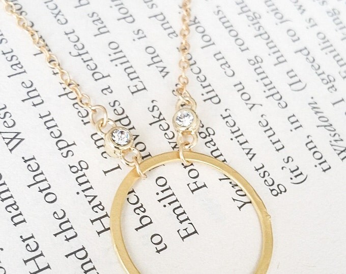 Gold Circle Necklace, Gold Circle CZ Necklace, Circle Necklace, CZ Circle Necklace, Gold Circle, CZ Necklace