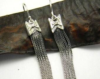 Long tassel earrings Sterling silver chain tassel, Etruscan Ottoman style jewelry, ethnic earrings, bohemian earrings, gift for her