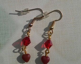 Clearance/destash Ayla's Bead Creations Hearts & red crystal earring