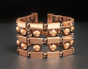 Renoir Copper Bracelet Sphere Bloock Design 1.5" Wide & 7" Long