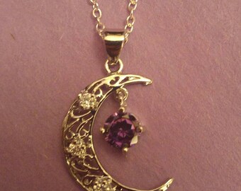 Sparking Moon Necklace silver plated 24 inch chain