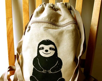 Sloth Backpack Canvas Laptop Bag Gym Bag