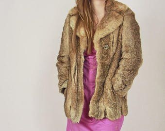 Vintage 60s Caramel Rabbit Fur Coat