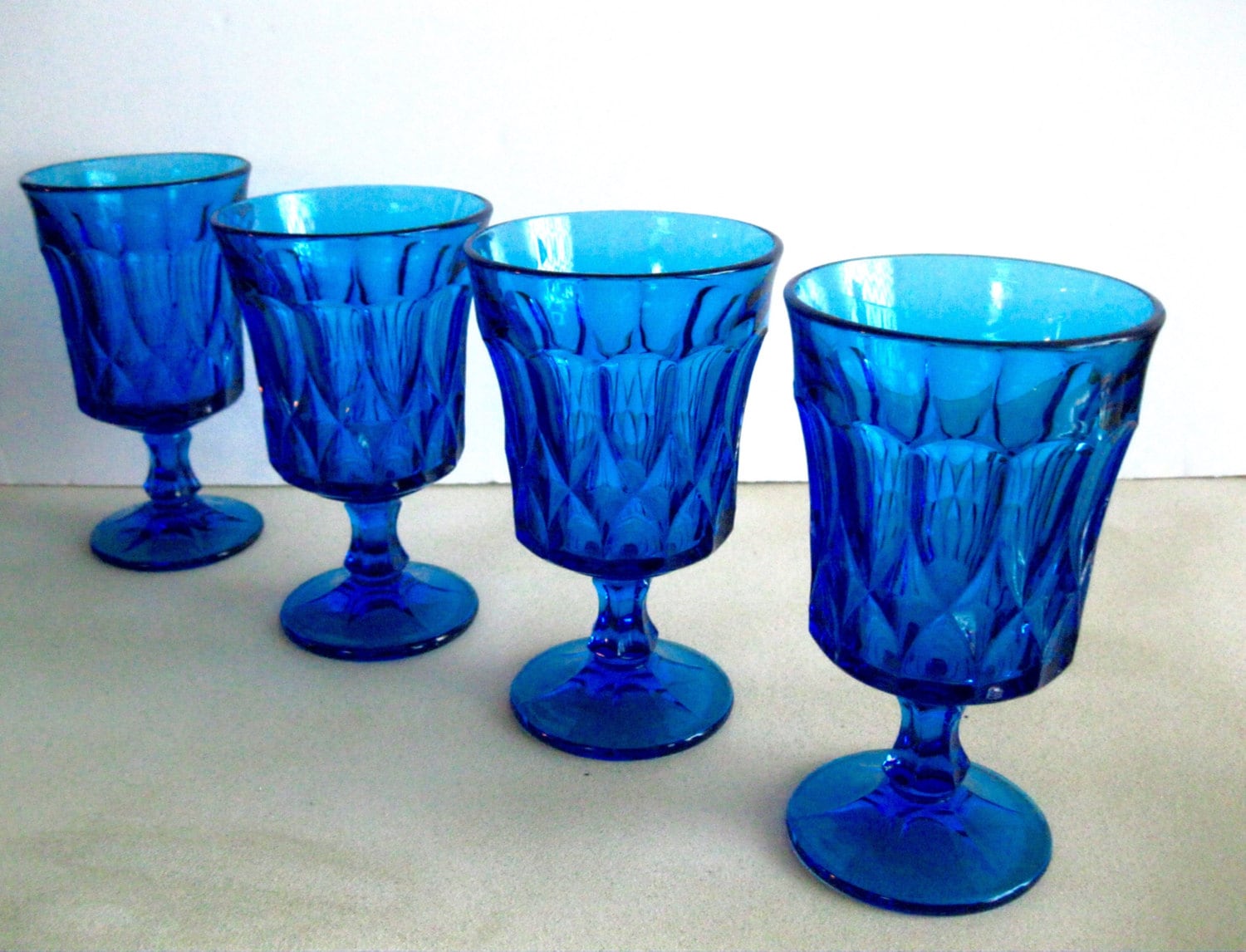 Vintage Blue Pedestal Drinking Glasses Retro Dining Barware