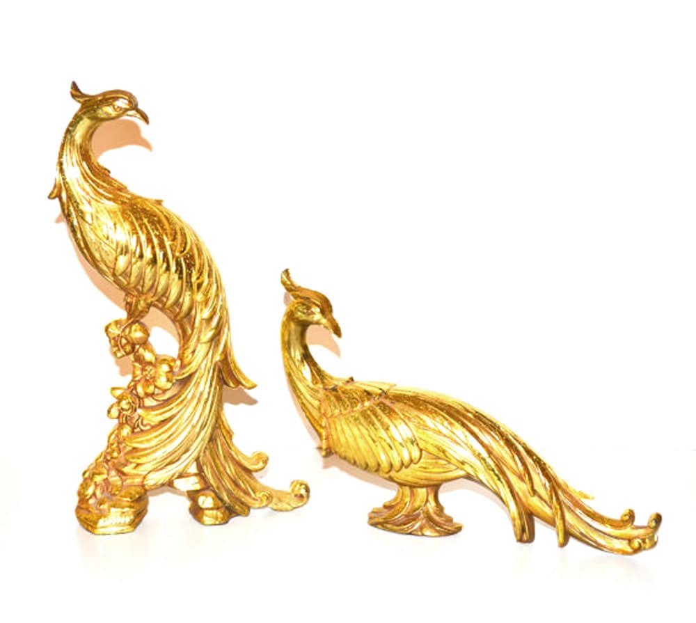 Gold Peacock Statues Gold Gilded Peacocks Gold Syroco Peacocks