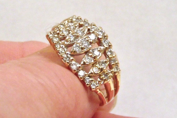 Sale 14K Diamond Wide Band Cluster Ring in Yellow by EclairJewelry