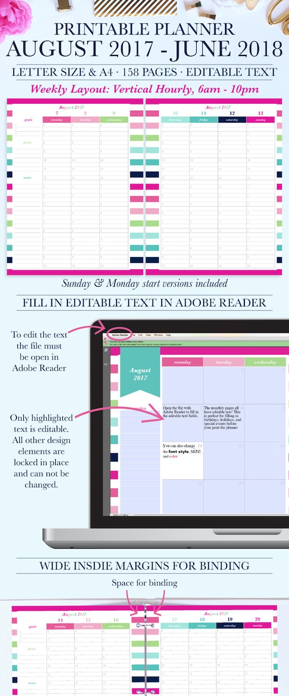 printable hourly planner 2017 2018 planner printable weekly