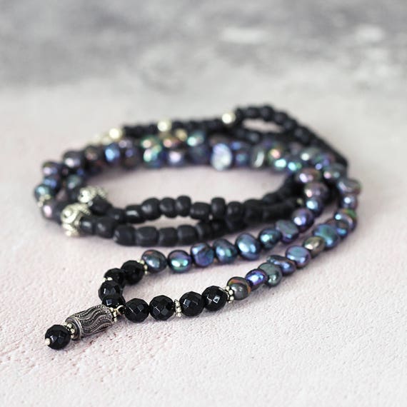 Long Pearl Necklace - Black Jet Necklace