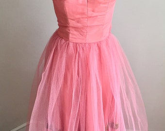 Vintage 1950s Pink Tulle Prom Formal Dress Petite XXS