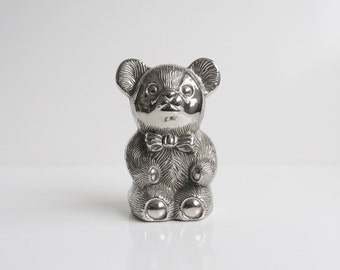 silver plated teddy bear money box