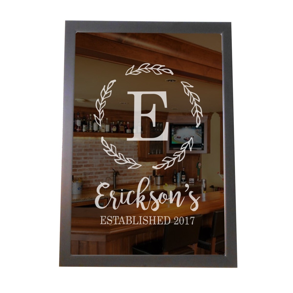 Personalized Bar Mirror with Family Name Decorative Bar