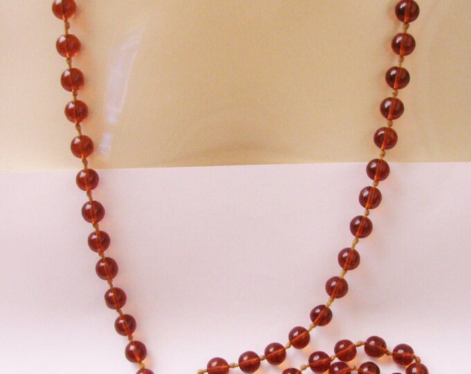 Antique Flapper Amber Glass Bead Necklace / 1930s / Hand Knotted / 42 Inches Long / Vintage Jewelry / Jewellery