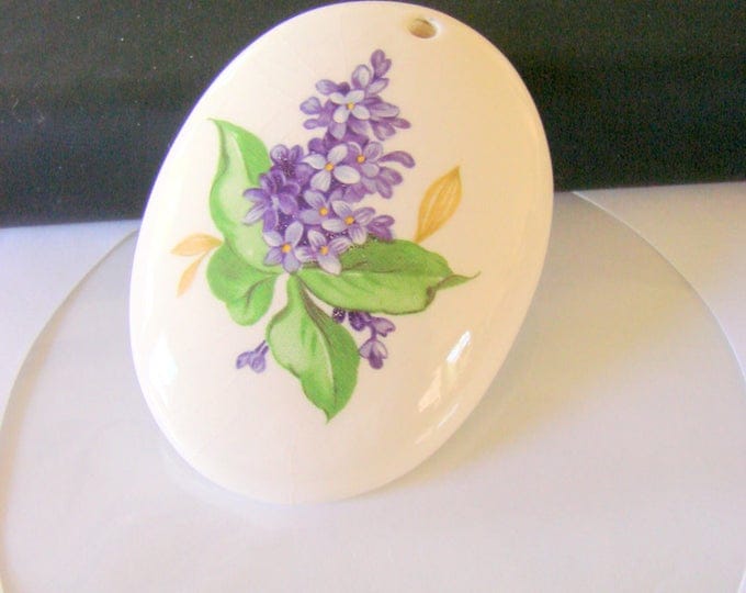 Large Floral Bouquet Ceramic Pendant / Violets / Vintage Jewelry / Jewellery