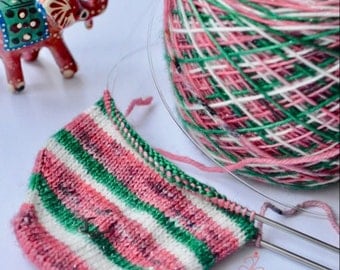 Dyed to Order Self-Striping Sock Yarn - Choose your base - "Watermelon" Colorway - Hand Dyed Yarn
