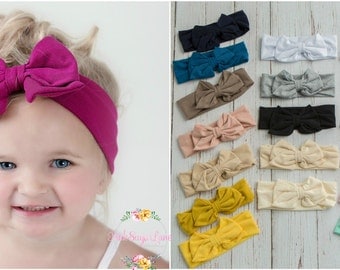 CLEARANCE SALE Baby Headbands, Girls Head wraps, Messy Bow Baby Head wraps, Jersey Knit Headwraps, Big Bow Baby Headbands, Knott Headband