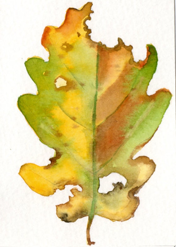 Leaf art leaf aceo oak leaf aceo miniature art original