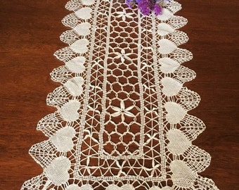 Vintage Crochet Table Runner With Hearts